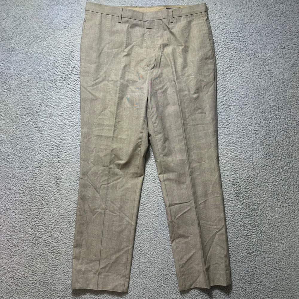 Banana Republic Slim Fit Non-Iron Glen Plaid Dress‎ Pants 35x32 Tan Career
